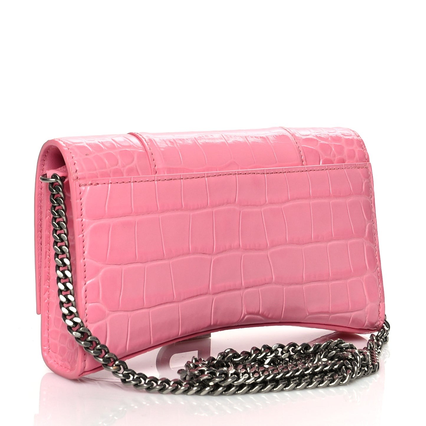 Shiny Calfskin Crocodile Embossed Hourglass Chain Bag Sweet Pink