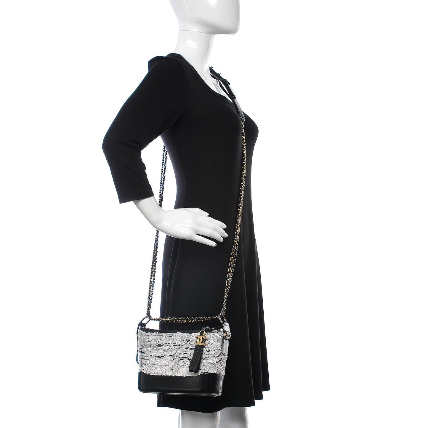 Sequin Wool Calfskin Small Gabrielle Hobo Black White