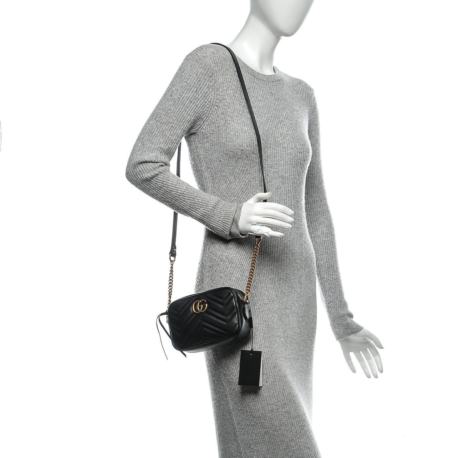 Gucci Calfskin Matelasse Mini GG Marmont Chain Shoulder Bag Black 2 of 6