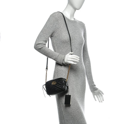 Gucci Calfskin Matelasse Mini GG Marmont Chain Shoulder Bag Black 2 of 6
