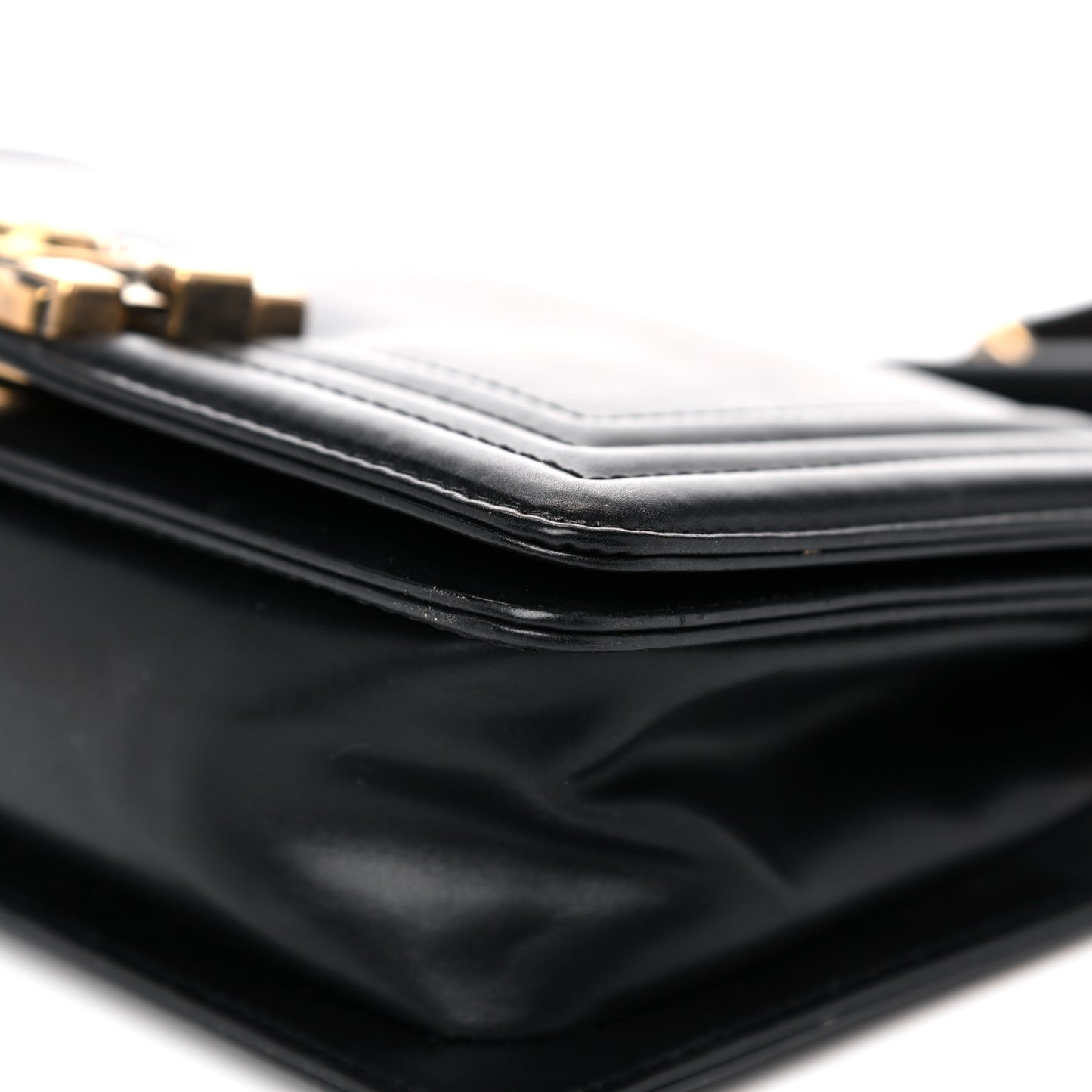 Glazed Calfskin Medium Boy Flap Black