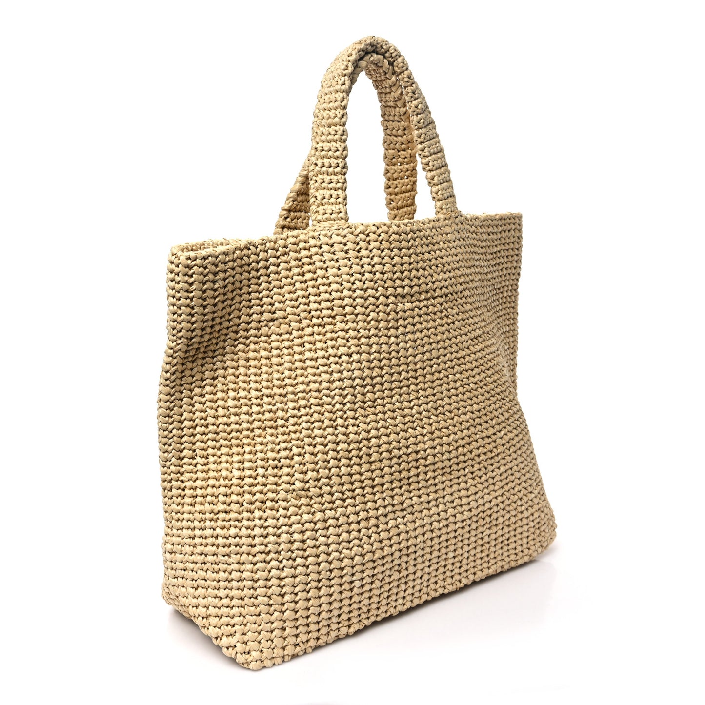 Yarn Raffia Effect Crochet Embroidered Logo Tote Naturale