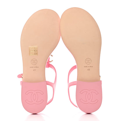 Chanel Lambskin CC Logo Thong Sandals 40 Pink 5 of 10
