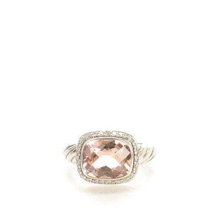David Yurman Sterling Silver Diamond Morganite 10mm Noblesse Ring 52 6 1 of 4