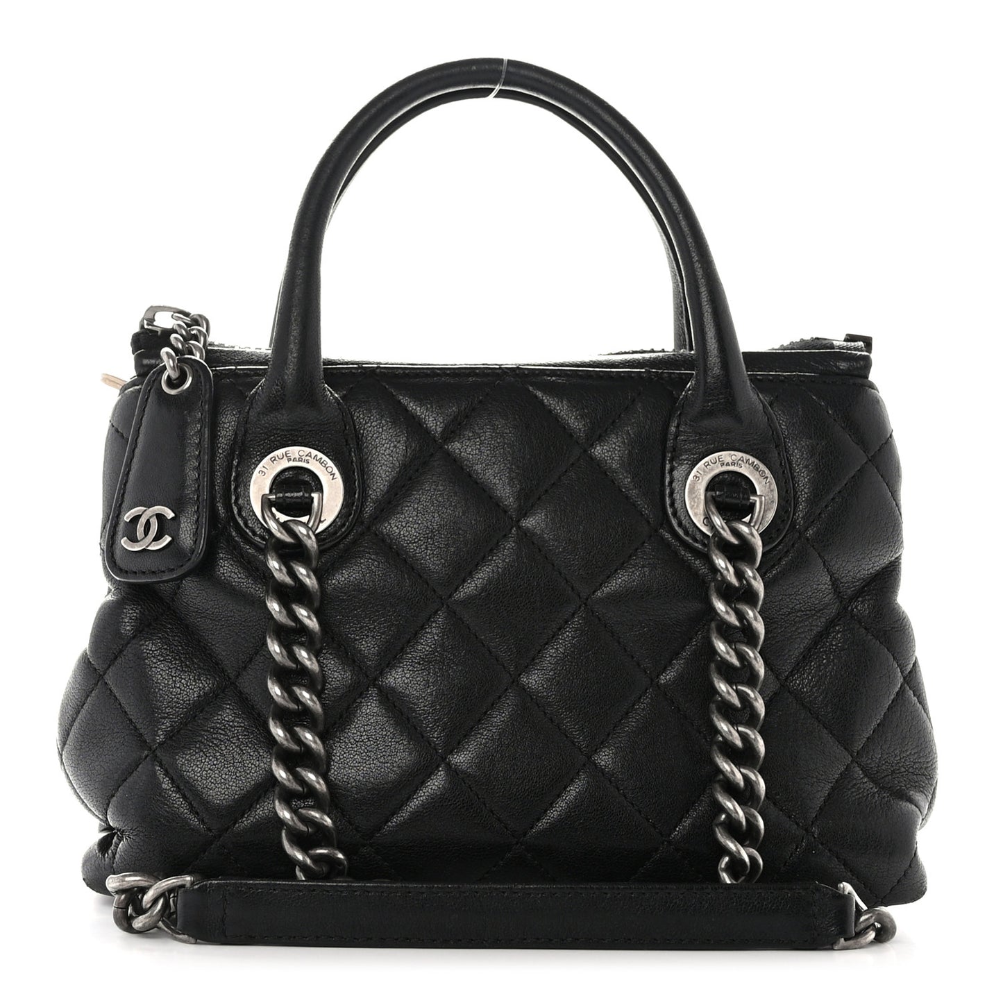 Shiny Sheepskin Quilted Small Shopping Tote Black