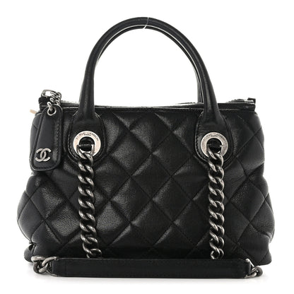 Chanel Shiny Sheepskin Quilted Small Shopping Tote Black 1 of 13