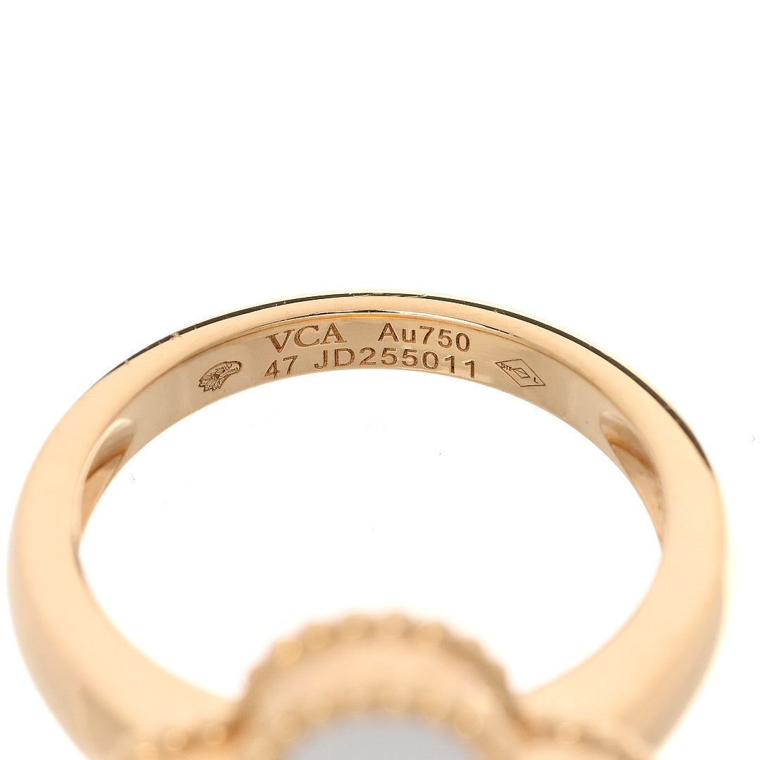 18K Yellow Gold Diamond Mother of Pearl Vintage Alhambra Ring 47 4.25