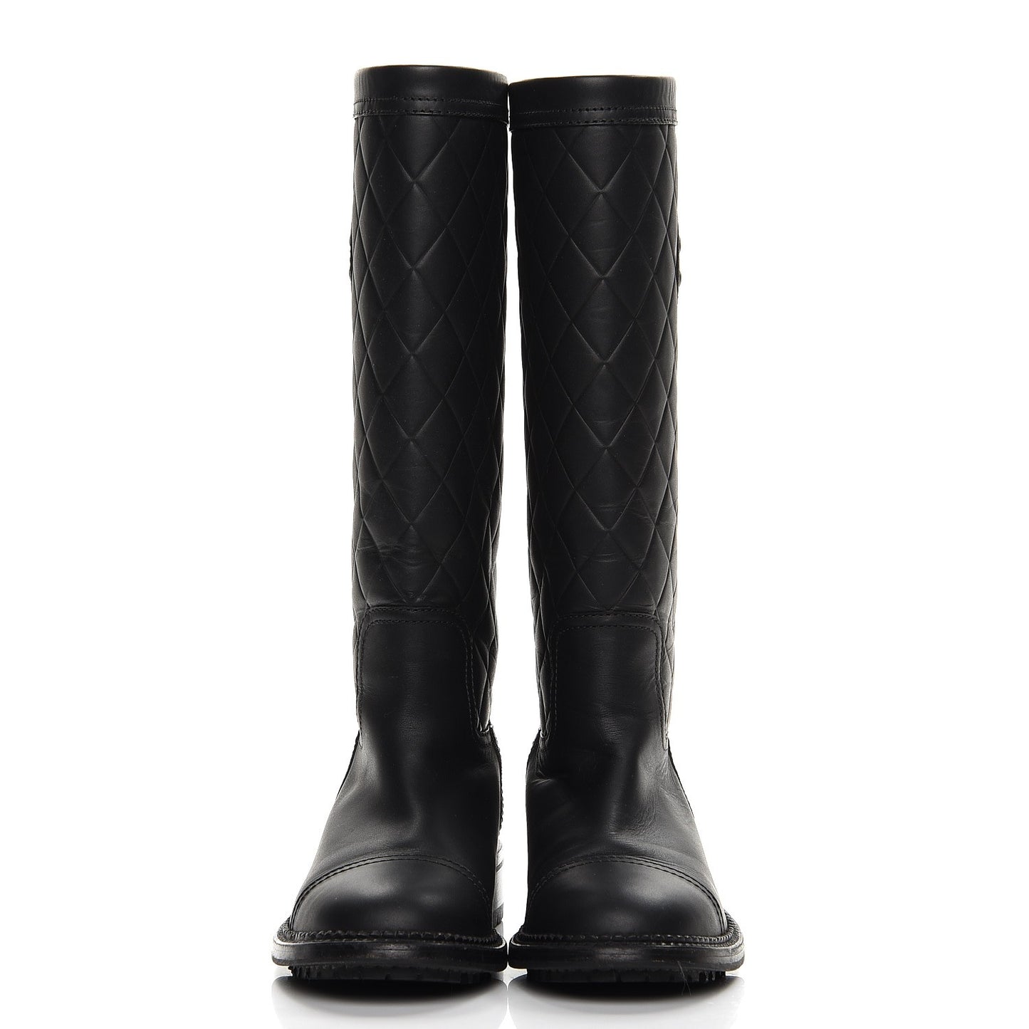 Calfskin Quilted Riding Boots 35.5 Black