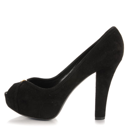 Louis Vuitton Suede Monogram Kimono Open Toe Pumps 38 Black 1 of 7