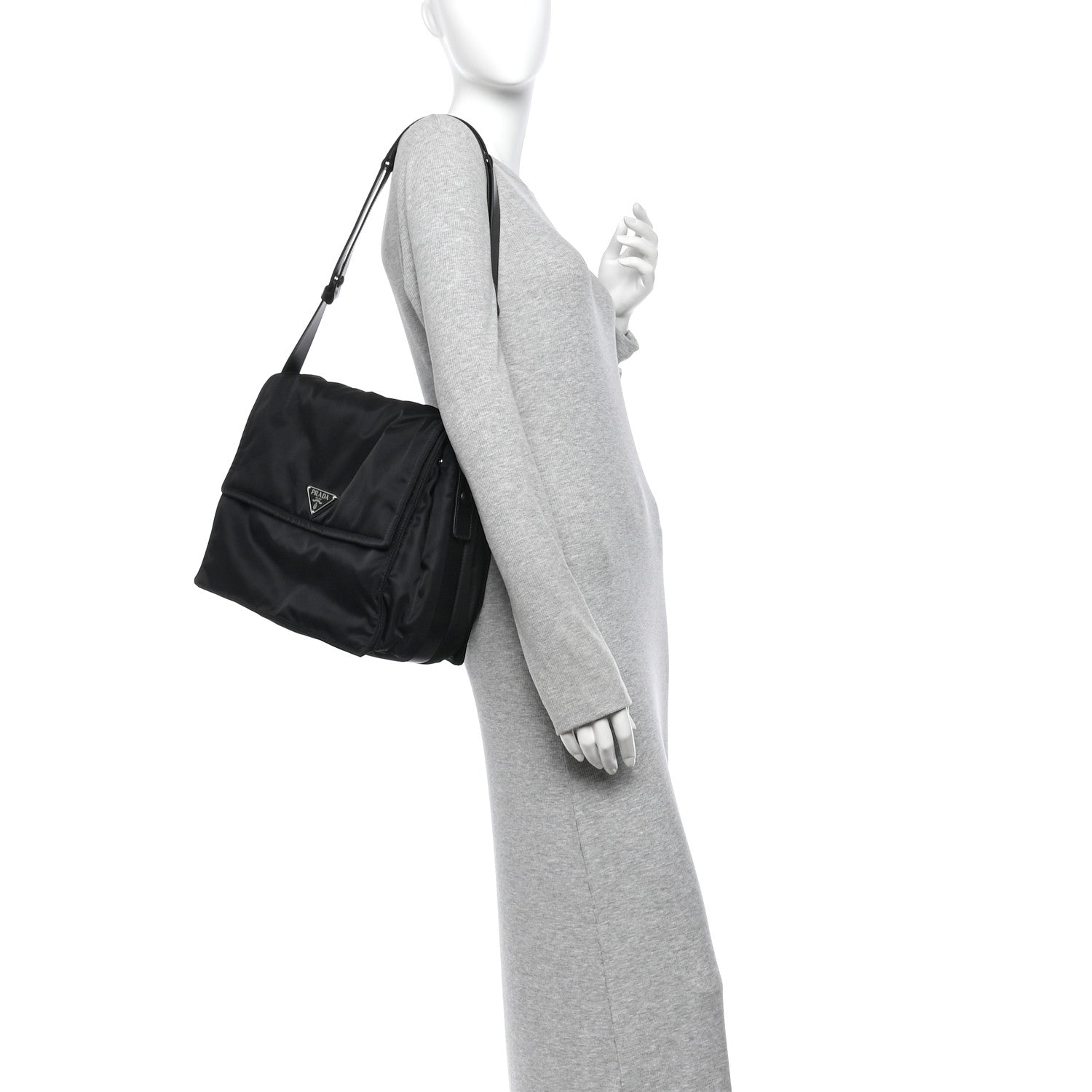 Prada Re-Nylon Vitello Padded Large Traveler Flap Shoulder Bag Black 3 of 10
