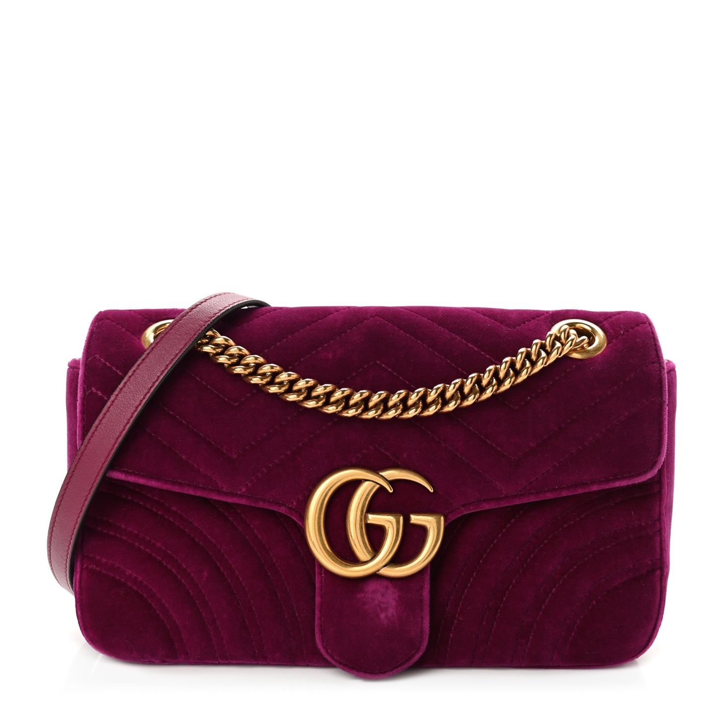 Velvet Matelasse Small GG Marmont Shoulder Bag Fuchsia Violet Cyclamen