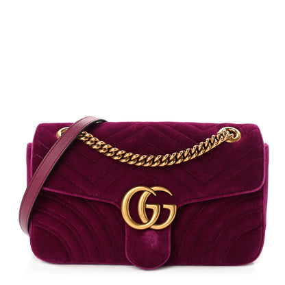 Gucci Velvet Matelasse Small GG Marmont Shoulder Bag Fuchsia Violet Cyclamen 1 of 11