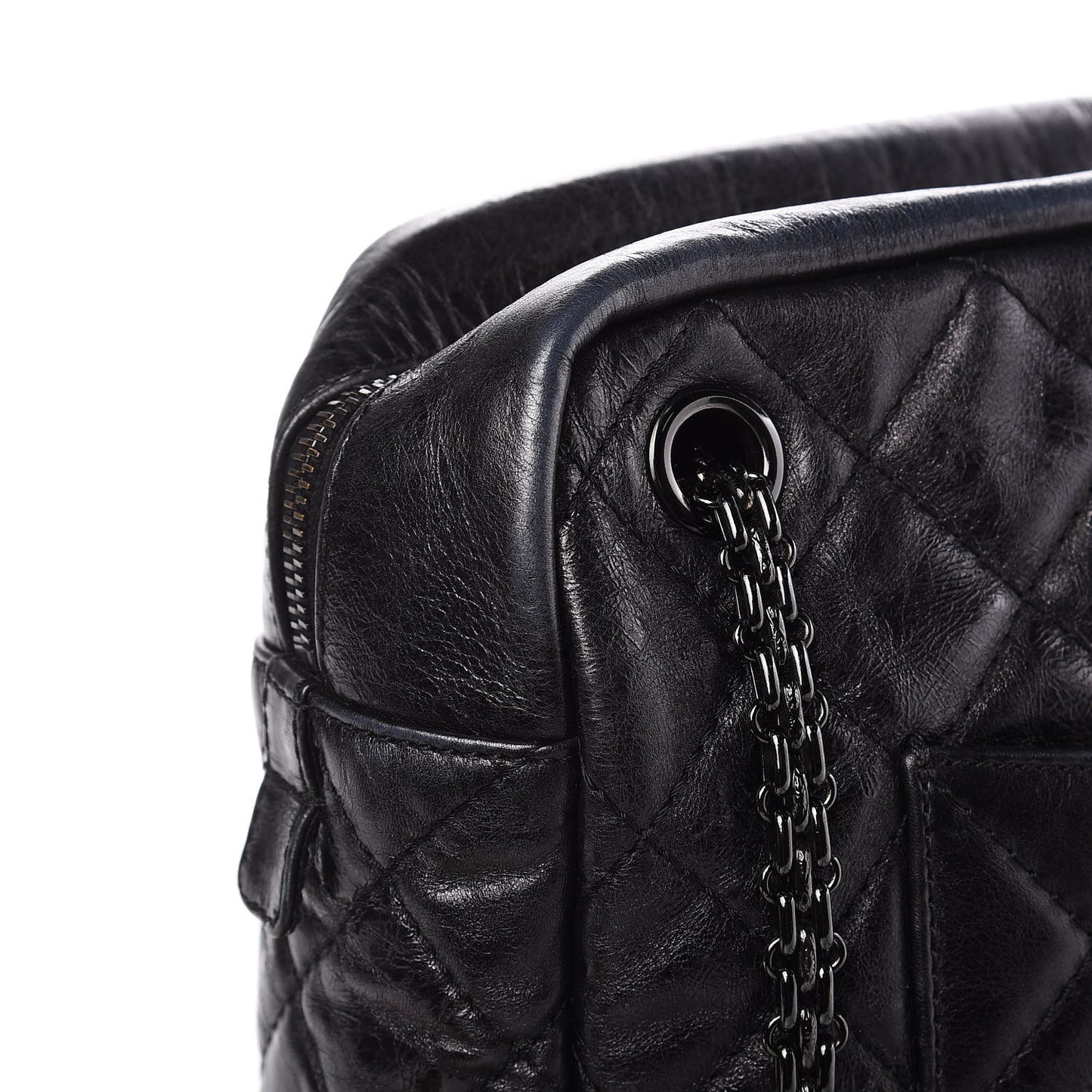 Metallic Aged Calfskin Quilted Large Reissue Camera Case Black