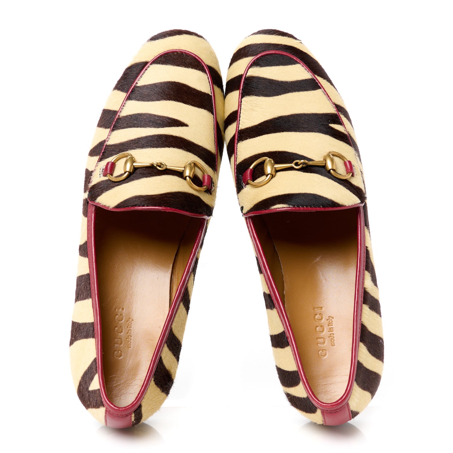 Gucci Calf Hair Tiger Print Womens Jordaan Loafers 35.5 Natural Black Romantic Cherry 5 of 9