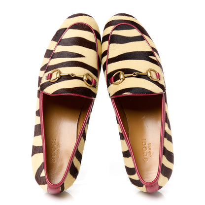 Gucci Calf Hair Tiger Print Womens Jordaan Loafers 35.5 Natural Black Romantic Cherry 5 of 9