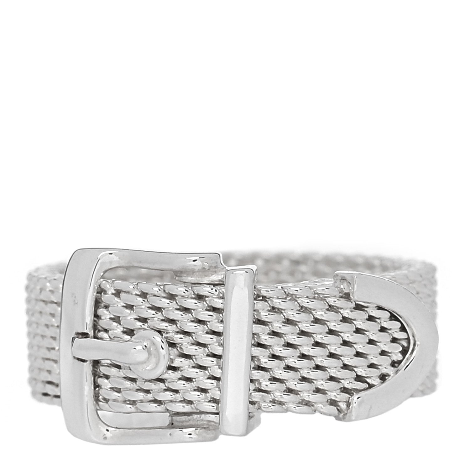 Tiffany Sterling Silver Somerset Mesh Buckle Ring 47 4.25 1 of 4
