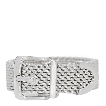 Tiffany Sterling Silver Somerset Mesh Buckle Ring 47 4.25 1 of 4