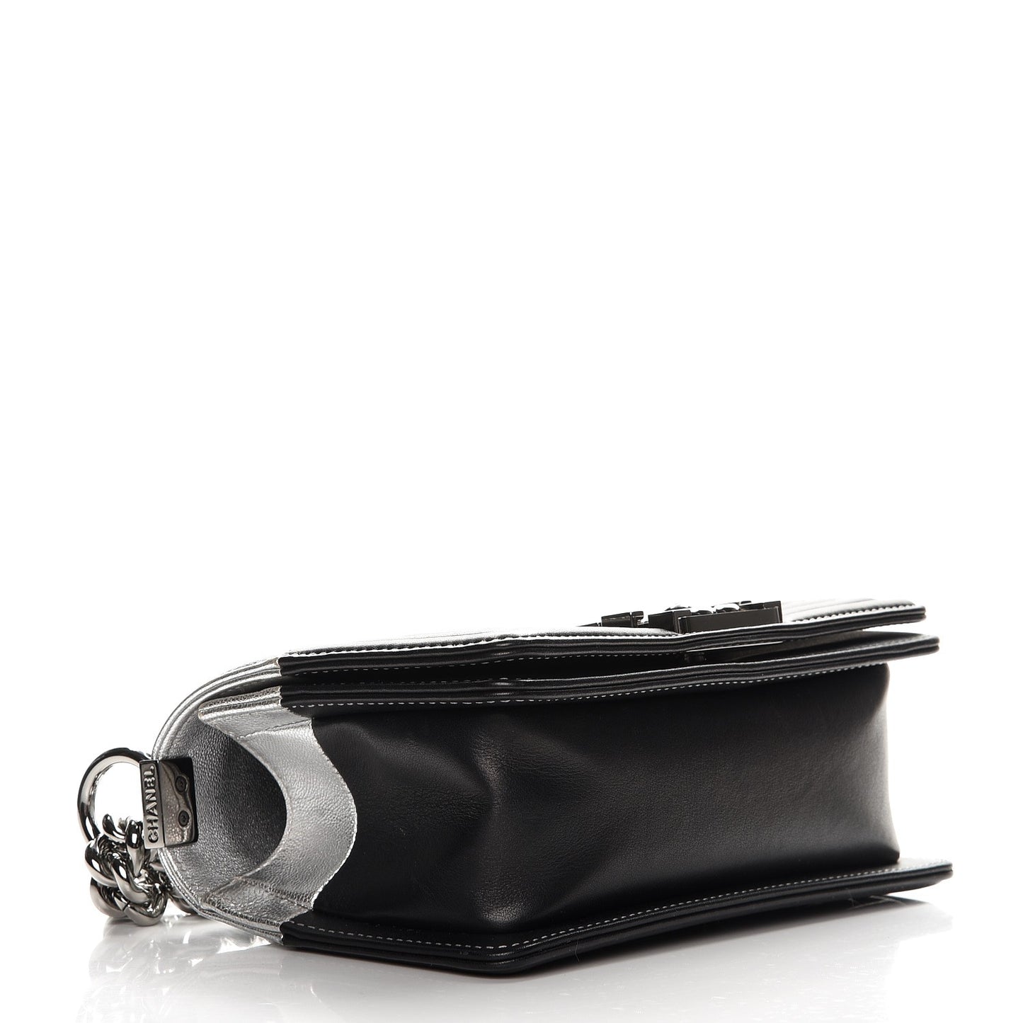Metallic Goatskin Calfskin Small Bi-Color Boy Flap Silver Black