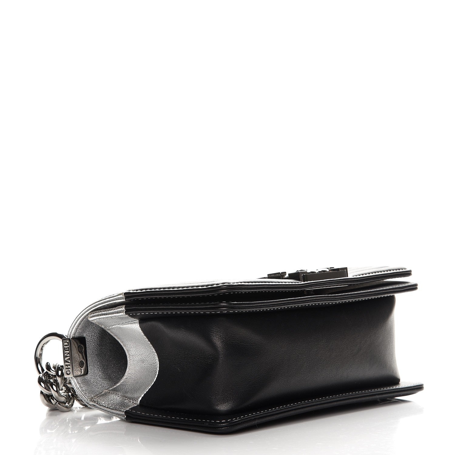 Chanel Metallic Goatskin Calfskin Small Bi-Color Boy Flap Silver Black 4 of 8