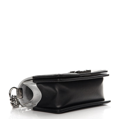 Chanel Metallic Goatskin Calfskin Small Bi-Color Boy Flap Silver Black 4 of 8