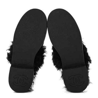 Chanel Suede Shearling CC Cap Toe Mules 36 Black 7 of 10