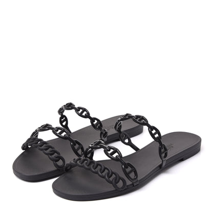 Hermes Rubber Chaine d'Ancre Rivage Sandals 37 Black 2 of 8