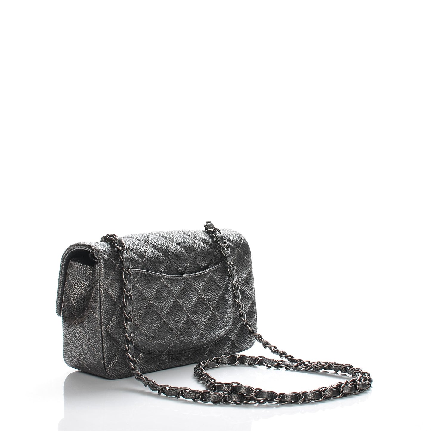 Metallic Caviar Quilted Mini Rectangular Flap Dark Silver