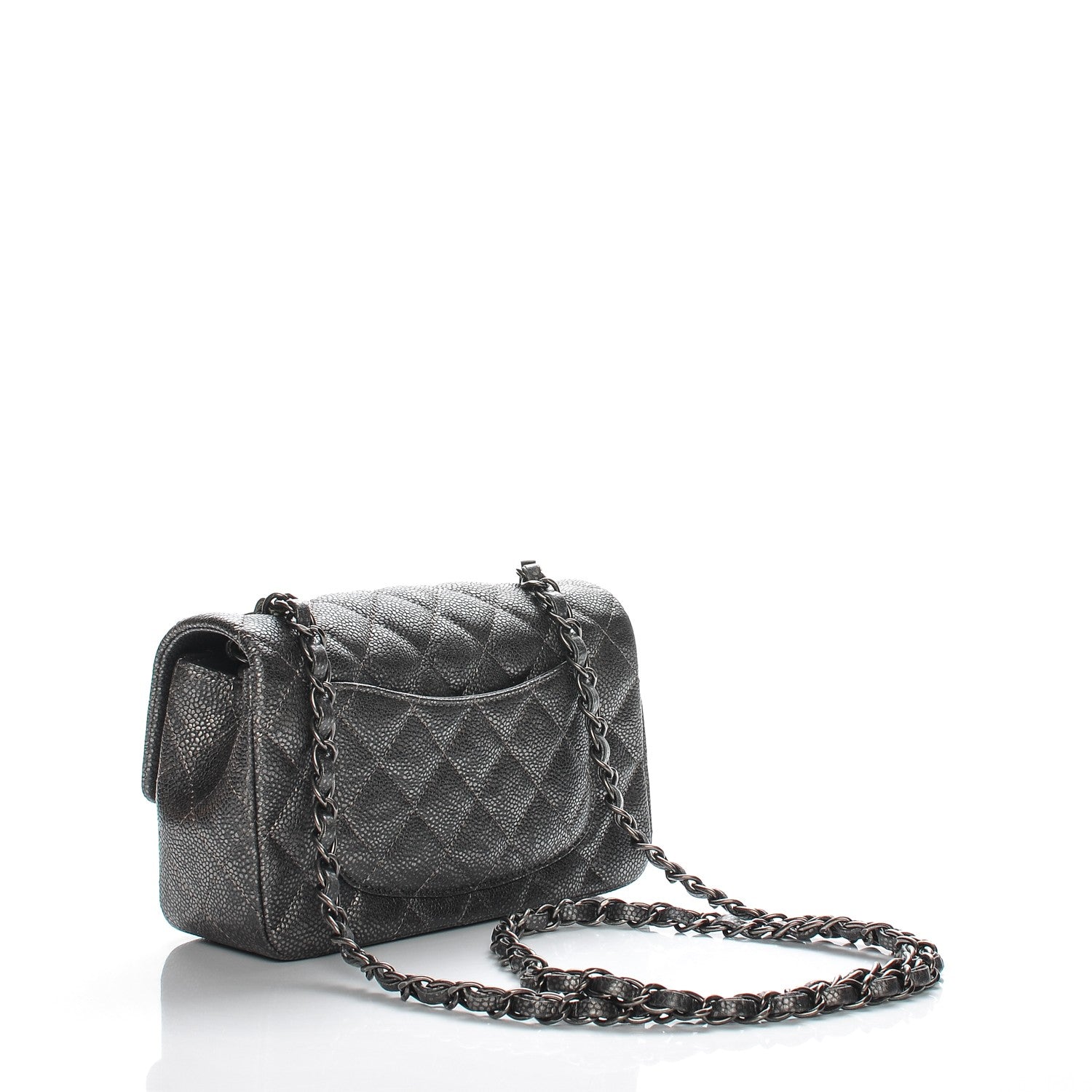 Chanel Metallic Caviar Quilted Mini Rectangular Flap Dark Silver 3 of 8