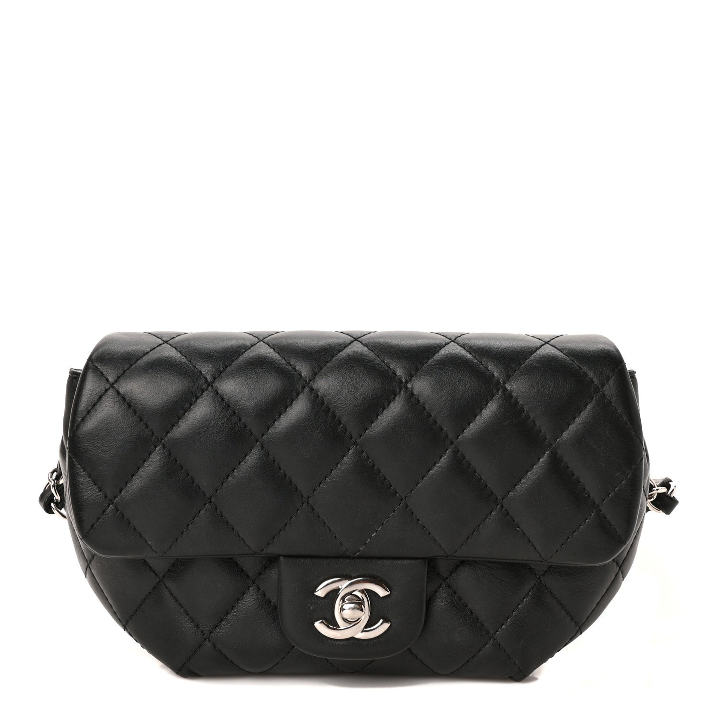 Calfskin Quilted CC Uniform Flap Belt Bag Black