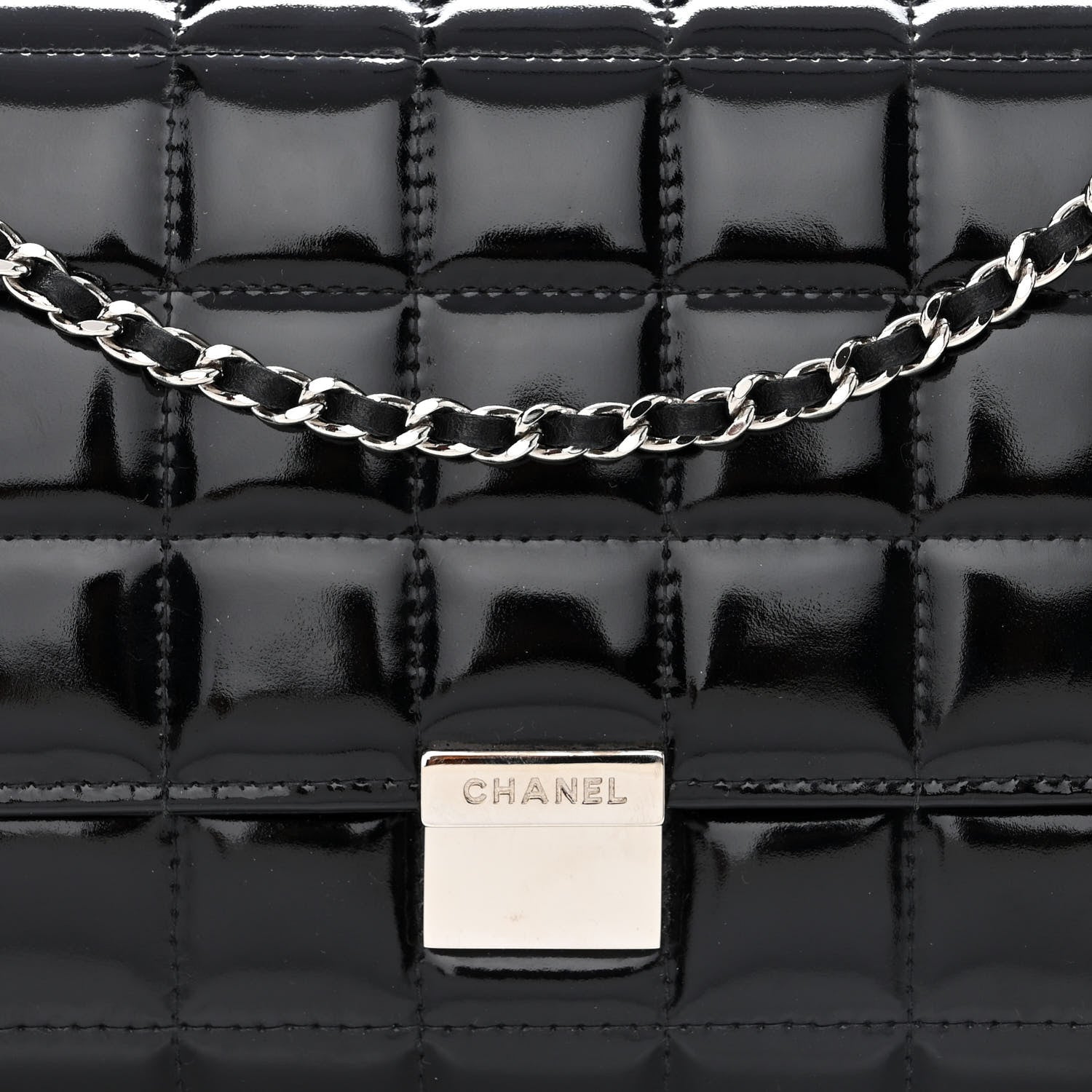 Chanel Patent Chocolate Bar Chain Clutch Black 9 of 11