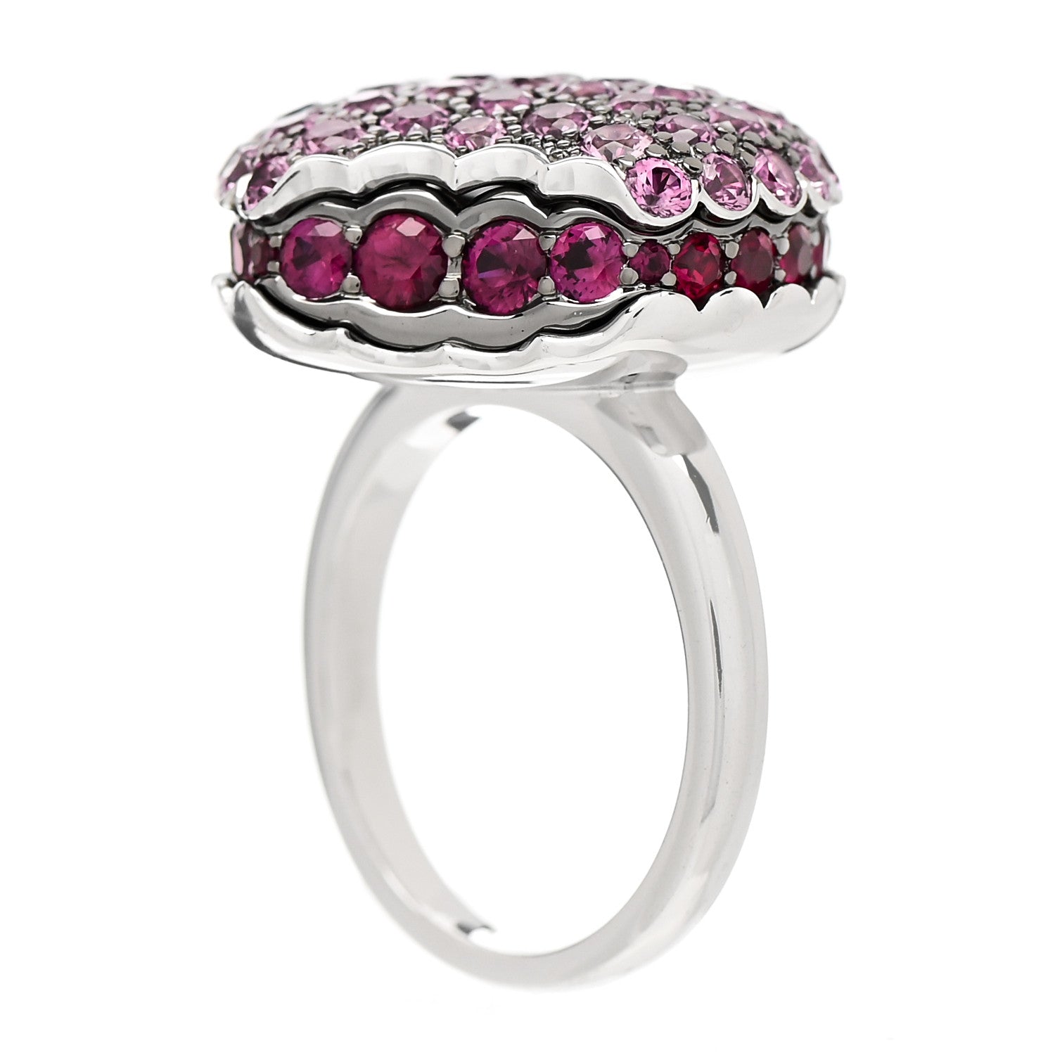 Boucheron 18K White Gold Ruby Pink Sapphire Macaron Ring 54 6.75 1 of 8