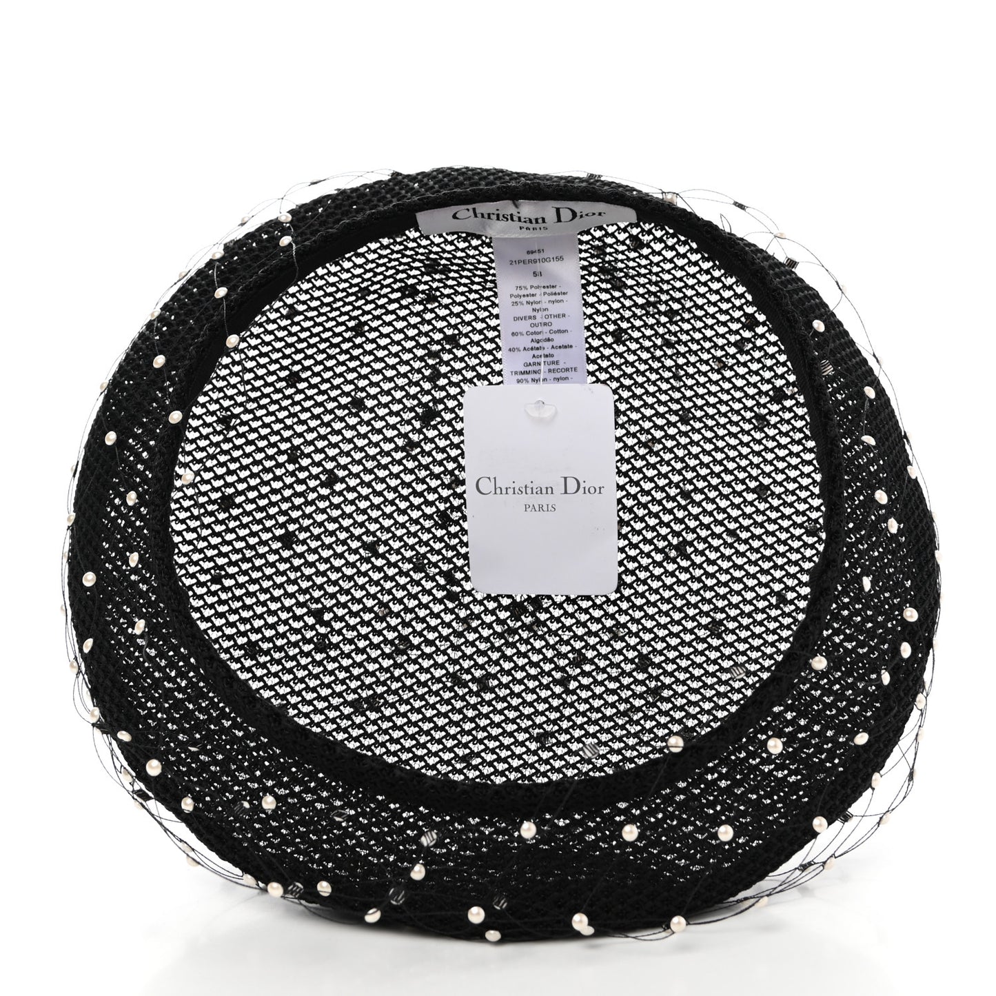 Polyester Nylon Pearl Beret with Veil Black