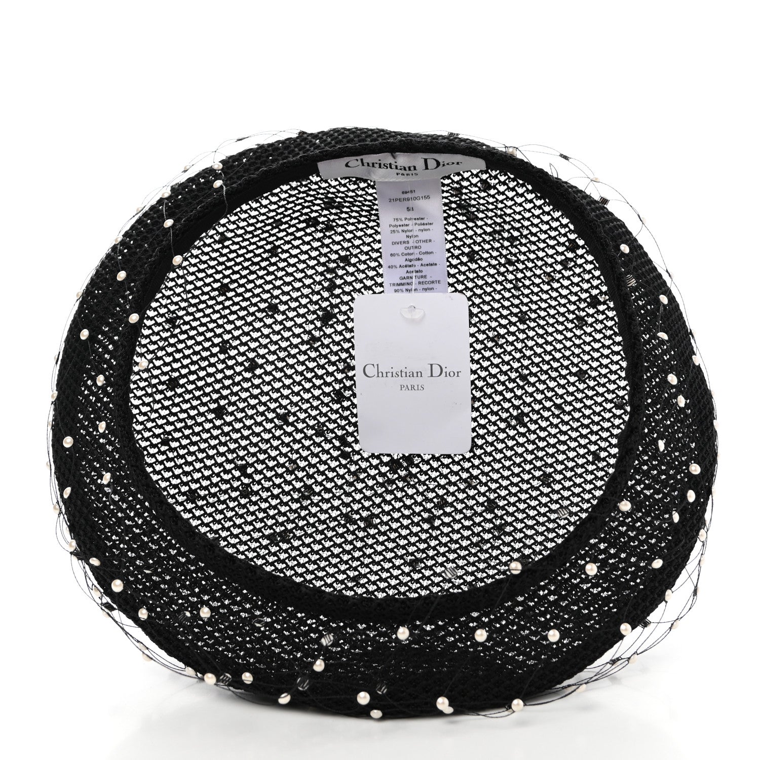 Christian Dior Polyester Nylon Pearl Beret with Veil Black 6 of 8