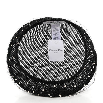 Christian Dior Polyester Nylon Pearl Beret with Veil Black 6 of 8