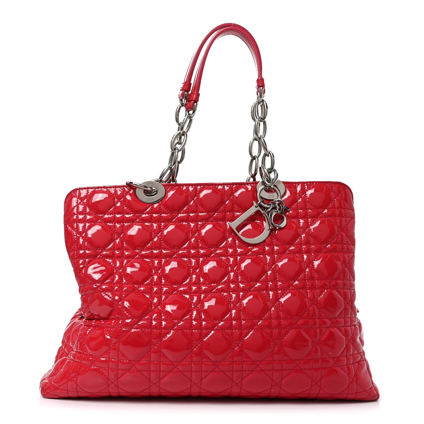Patent Cannage Large Dior Soft Shopping Tote Red