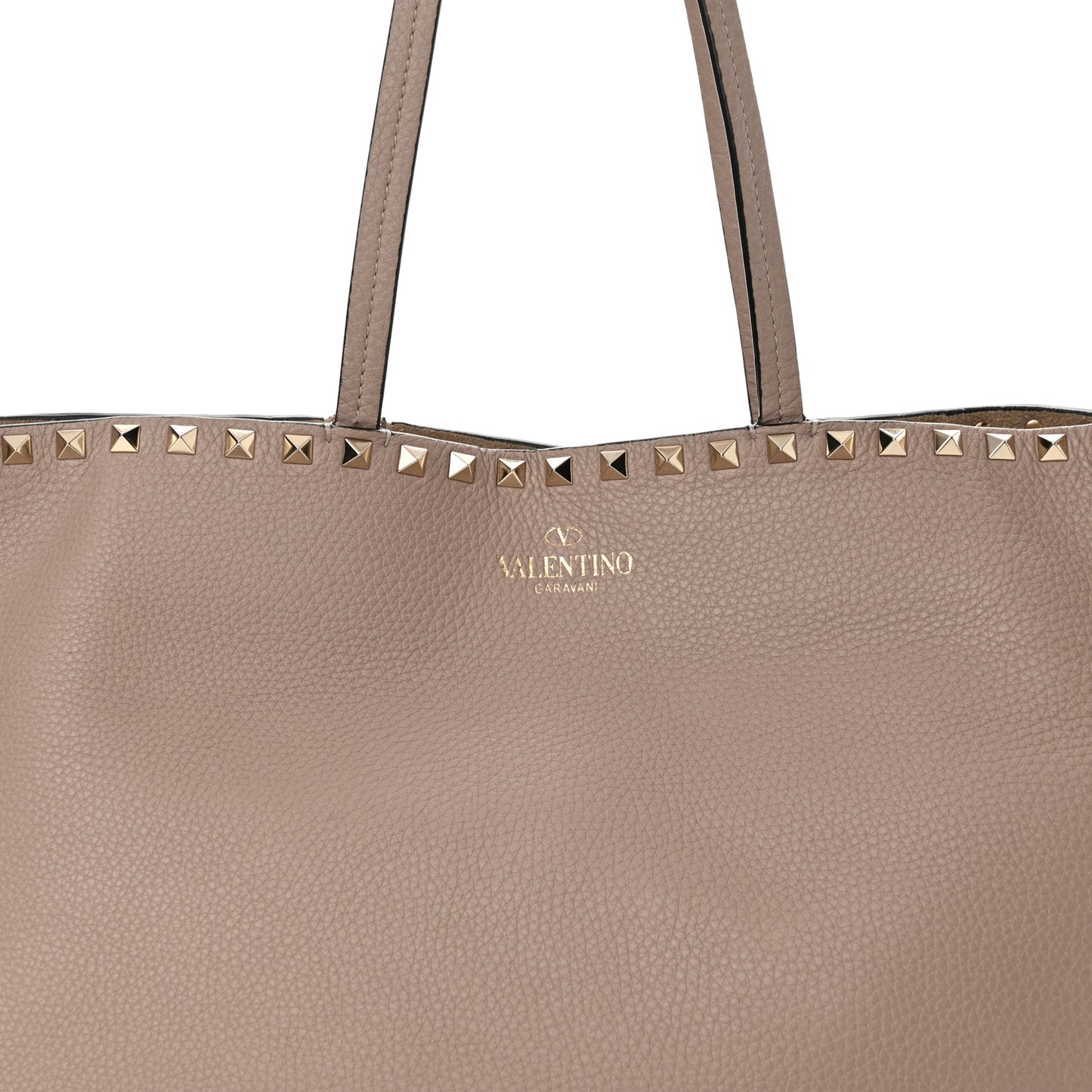Grained Calfskin Rockstud Shoulder Tote Poudre
