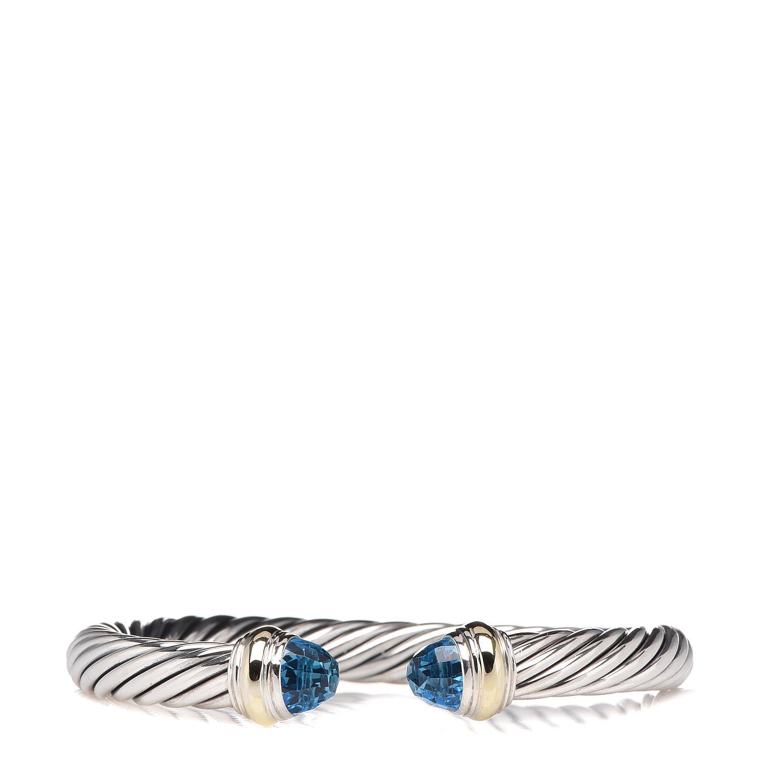 David Yurman Sterling Silver 14K Yellow Gold Blue Topaz 7mm Cable Classics Bracelet 1 of 5