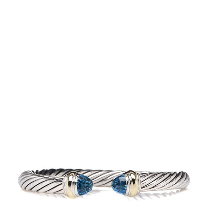 David Yurman Sterling Silver 14K Yellow Gold Blue Topaz 7mm Cable Classics Bracelet 1 of 5