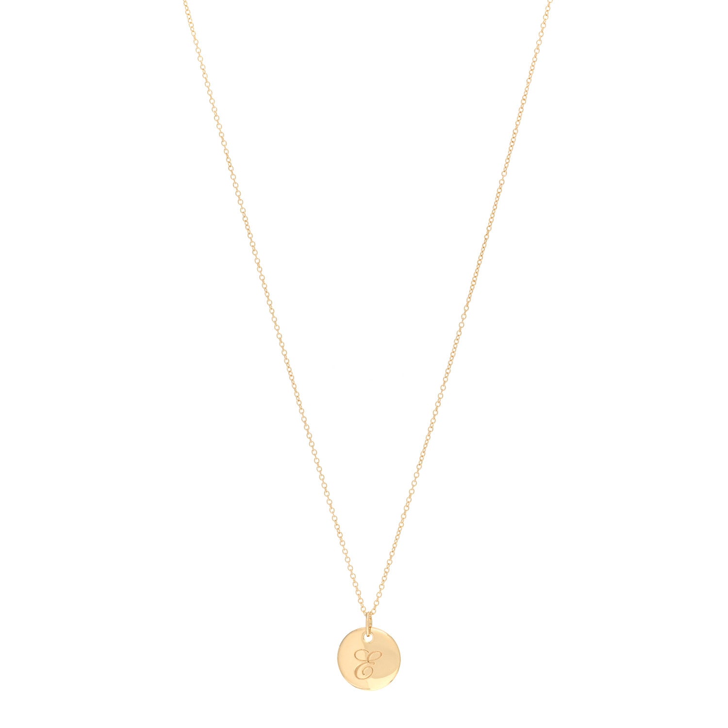 Tiffany 18K Yellow Gold Notes Letter E Disc Charm Pendant Necklace 1 of 4