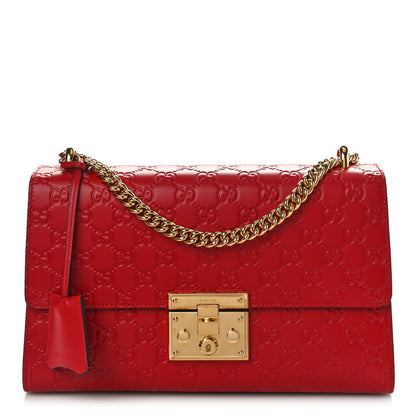 Gucci Guccissima Medium Padlock Shoulder Bag Hibiscus Red 1 of 9