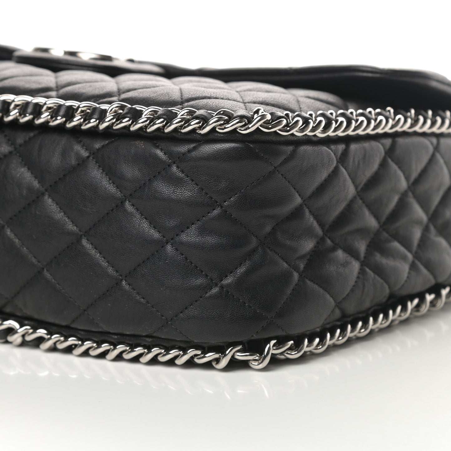 Washed Lambskin Quilted Maxi Chain Around Flap Black