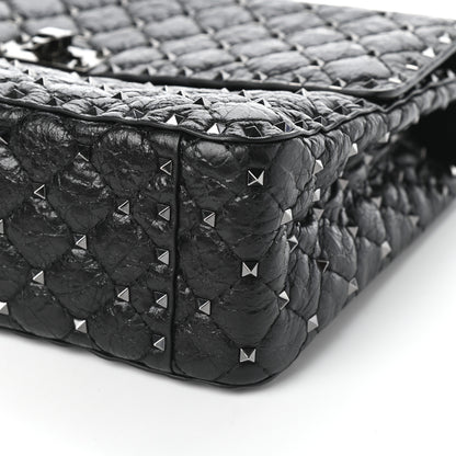 Valentino Garavani Craquele Nappa Large Rockstud Spike Shoulder Bag Black 8 of 9