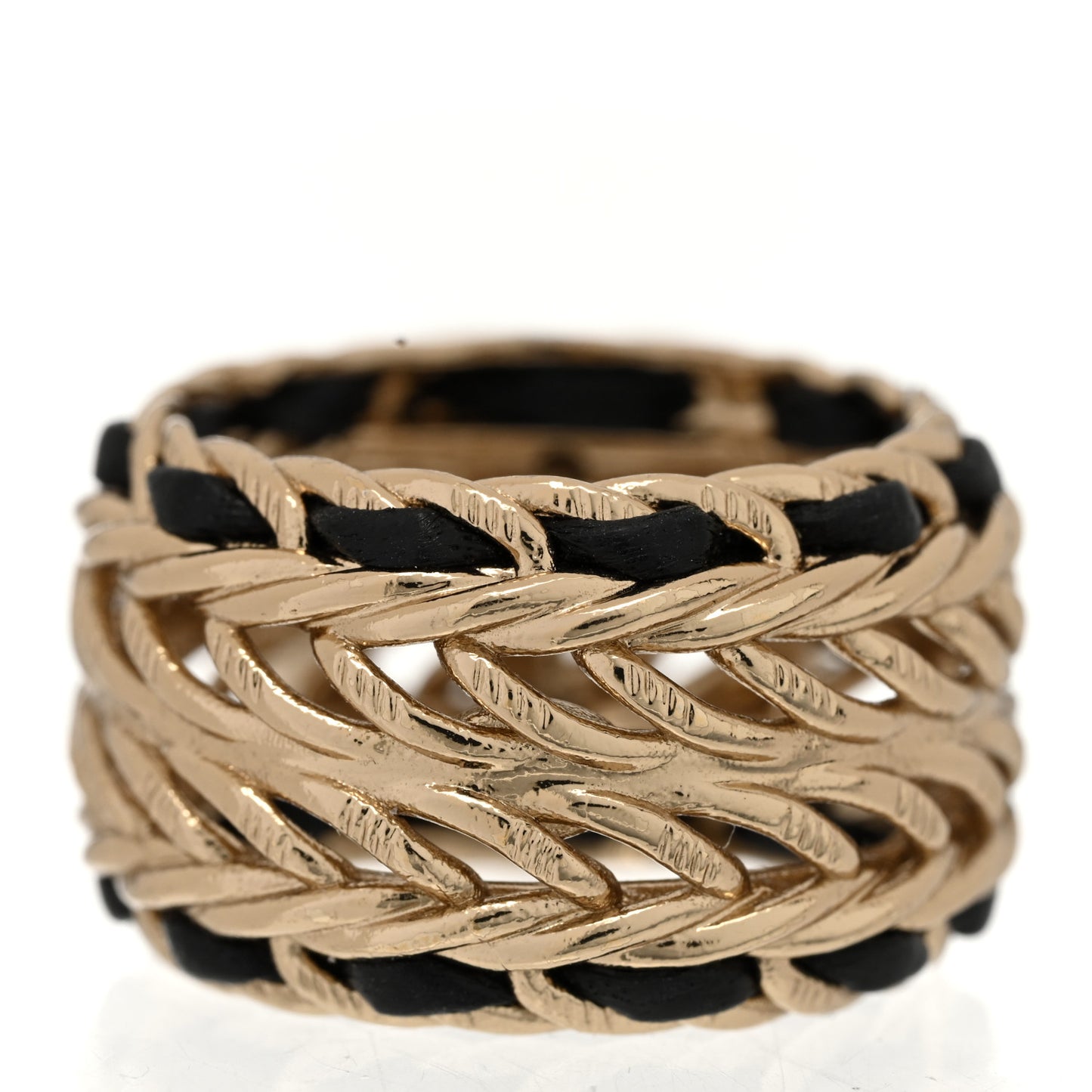 Metal Crystal Lambskin CC Ring 54 7 Gold Black