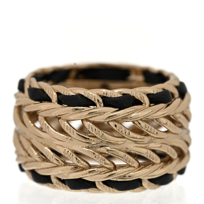 Chanel Metal Crystal Lambskin CC Ring 54 7 Gold Black 3 of 4