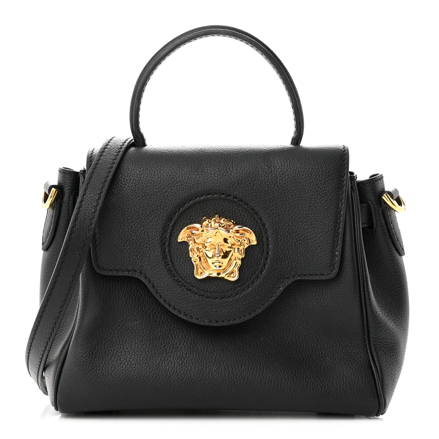 Grained Calfskin Small La Medusa Top Handle Bag Black