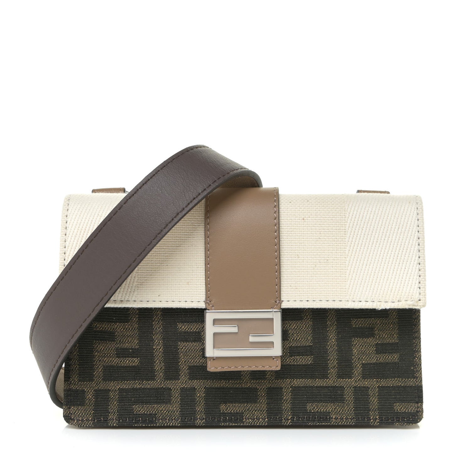 Fabric Jacquard Canvas Vitello Grace Pequin FF 1974 Baguette Belt Pouch Tobacco Moro Grezzo Sand