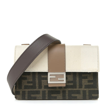 Fendi Fabric Jacquard Canvas Vitello Grace Pequin FF 1974 Baguette Belt Pouch Tobacco Moro Grezzo Sand 1 of 12