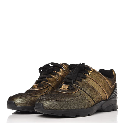Chanel Metallic Fabric Calfskin Womens CC Sneakers 41 Golden Brown 2 of 8