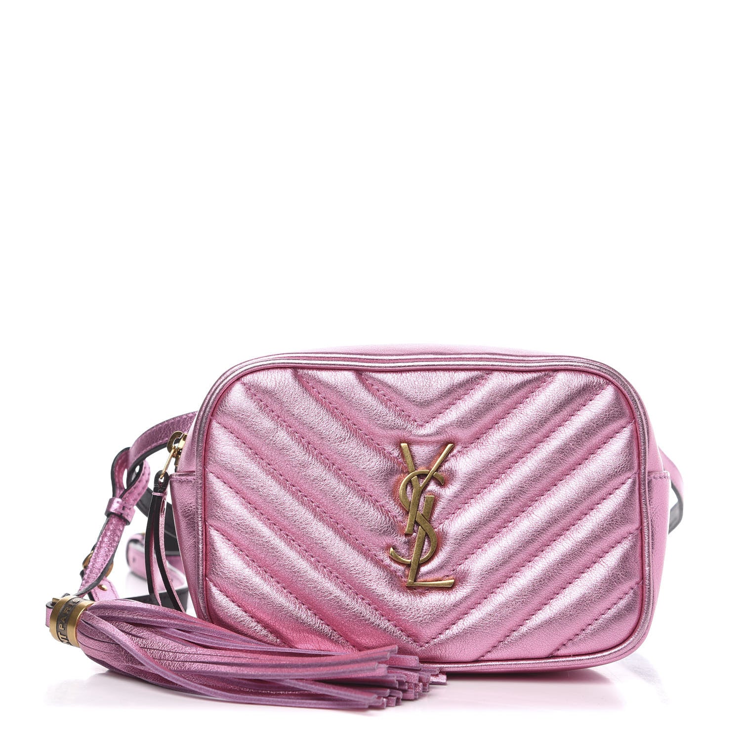 Saint Laurent Metallic Calfskin Matelasse Monogram Lou Belt Bag Vegas Pink 1 of 8