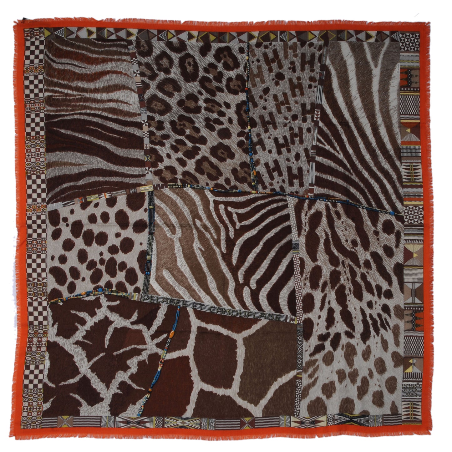 Cashmere Silk Pelages et Camouflage Fringed Scarf 90